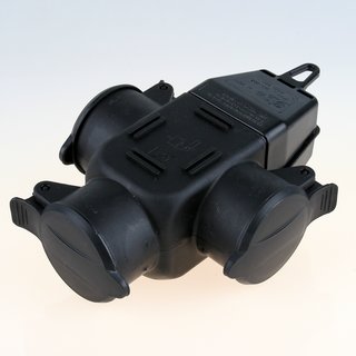 3-fach Schutzkontakt Gummi-Kupplung schwarz mit Klappdeckel IP44