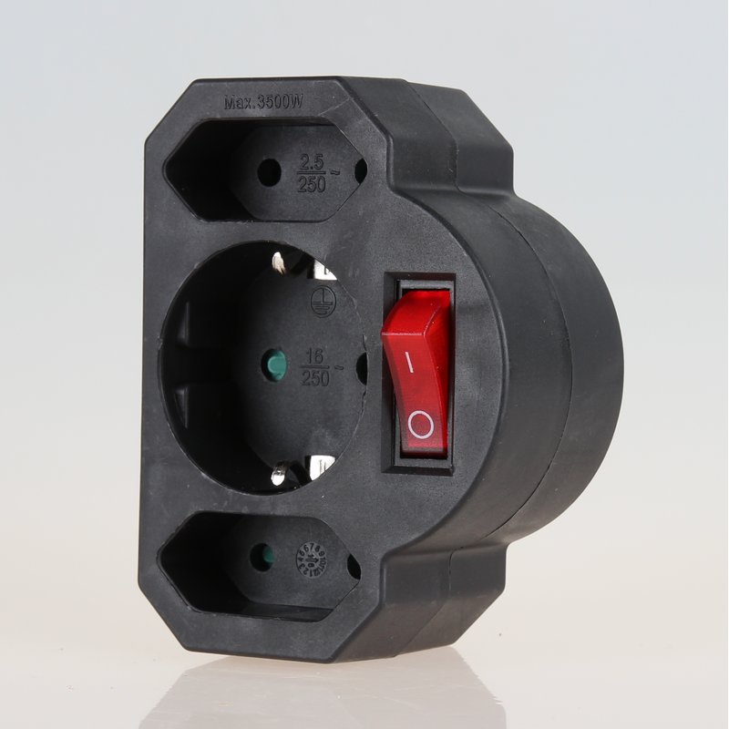 Steckdosen-Adapter schwarz mit Schalter 16A/250V 2 x Eurosteckdose 1 , 7,35  €