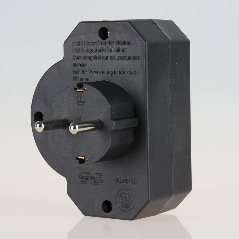 Steckdosen-Adapter schwarz mit Schalter 16A/250V 2 x Eurosteckdose 1 x  Schutzkontakt-Steckdose