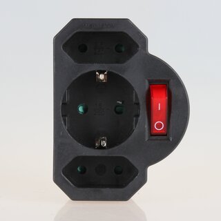 3-fach Steckdosenadapter schwarz mit Schalter &ndash; 2x Eurosteckdose & 1x Schutzkontakt, 3500W
