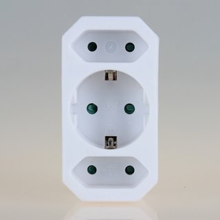 Steckdosen-Adapter wei 16A/250V 2 x Eurosteckdose 1 x Schutzkontakt-Steckdose