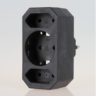 3-fach Steckdosenadapter schwarz &ndash; 2x Eurosteckdose & 1x Schutzkontakt, 3500W