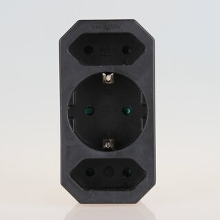 3-fach Steckdosenadapter schwarz &ndash; 2x Eurosteckdose & 1x Schutzkontakt, 3500W