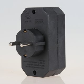 Steckdosen-Adapter schwarz 16A/250V 2 x Eurosteckdose 1 x Schutzkontakt-Steckdose