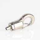 Messing Seilstopper 10x30 mm mit 16 mm Karabinerhaken, vernickelt