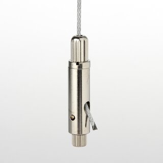 Messing Seilstopper 9x30 mm mit seitlichem Ausgang fr Y-Aufhngung und Sicherungskappe, vernickelt