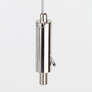 Messing Seilstopper 9x29 mm mit seitlichem Ausgang und Befestigungsschlitz, vernickelt