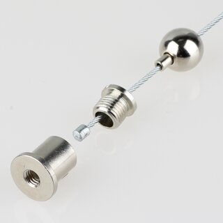 Lampen Stahlseil-Aufhngung &ndash; 1 m Stahlseil mit Kugel-Seilstopper & Deckenhalter