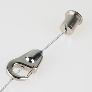 Lampen Stahlseil-Aufhngung &ndash; 1 m Stahlseil mit Seilstopper & Karabinerhaken, Deckenhalter