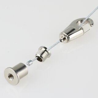 Lampen Stahlseil-Aufhngung &ndash; 1 m Stahlseil mit Seilstopper & Karabinerhaken, Deckenhalter
