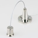 Lampen Stahlseil-Aufhängung – 1 m Stahlseil mit konischem Seilstopper & Deckenhalter