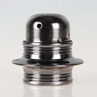 E27 Metall-Lampenfassung schwarz-chrom Auengewinde mit 2 Schraubringe