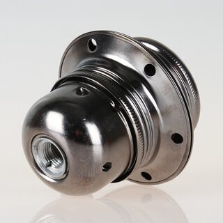 E27 Metall-Lampenfassung schwarz-chrom Auengewinde mit 2 Schraubringe