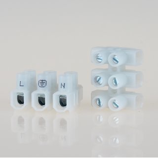 Lüsterklemme Mini transparent 3-polig bis 1,5mm² mit Beschriftung (L+Erde+N) 18x22x14mm
