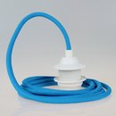 Textilkabel blau mit E27 Dachfassung Kunststoff wei und...