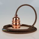 Textilkabel braun metallic mit E27 Fassung Metall Kupfer...