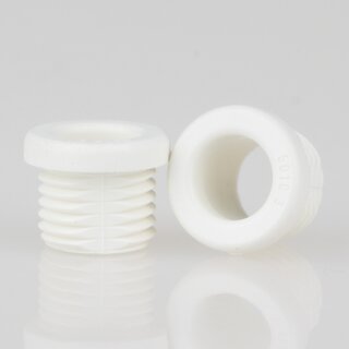 M10x1 Trompetennippel 12x9,5 mm, 7 mm lang, Rundbund, Kunststoff wei, mit Verdrehschutz