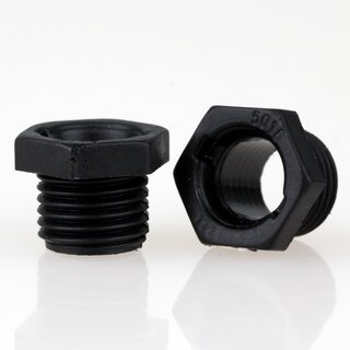 M10x1 Trompetennippel 12x10 mm, 7mm lang, 6-kant, Kunststoff schwarz, ohne Verdrehschutz