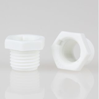 M10x1 Trompetennippel 12x10 mm, 7 mm lang, 6-kant, Kunststoff wei, ohne Verdrehschutz