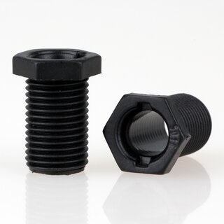 M10x1 Trompetennippel 12x18 mm, 15 mm lang, 6-kant, Kunststoff schwarz, ohne Verdrehschutz