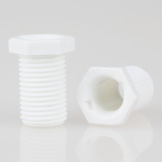 M10x1 Trompetennippel 12x18 mm, 15 mm lang, 6-kant, Kunststoff wei, ohne Verdrehschutz