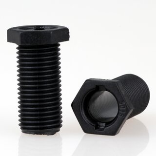 M10x1 Trompetennippel 12x23 mm, 20 mm lang, 6-kant, Kunststoff schwarz, ohne Verdrehschutz