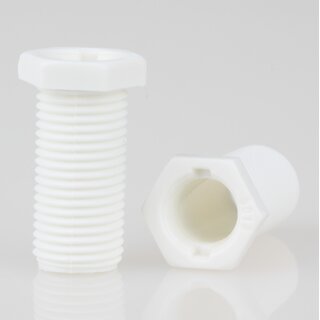 M10x1 Trompetennippel 12x23 mm, 20 mm lang, 6-kant, Kunststoff wei, ohne Verdrehschutz