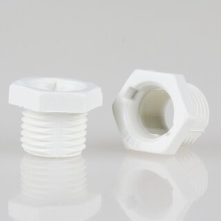 M10x1 Trompetennippel 12x10 mm, 6-kant, 7 mm lang, Kunststoff wei, mit Verdrehschutz