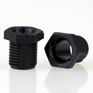 M10x1 Trompetennippel 12x13 mm, 6-kant, 10 mm lang, Kunststoff schwarz, mit Verdrehschutz