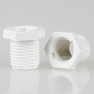 M10x1 Trompetennippel 12x13 mm, 6-kant, 10 mm lang, Kunststoff wei, mit Verdrehschutz