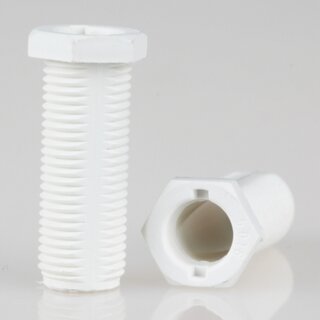 M10x1 Trompetennippel 12x28 mm, 6-kant, 25 mm lang, Kunststoff wei, mit Verdrehschutz