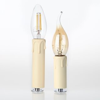 E14 Kerzenhlse Wei mit Tropfenoptik &ndash; Kunststoff,  26 mm, Hhe 100 mm