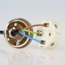 E27 Premium Lampenfassung Set vermessingt mit Metall-Zugentlaster, Stahlseil-Befestigung und 2 Schraubringe