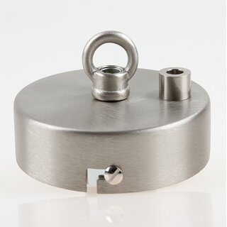 2-Loch Lampen Baldachin 80  25 mm Metall in Edelstahloptik mit Ringnippel 22 mm &ndash; fr Kettenaufhngung