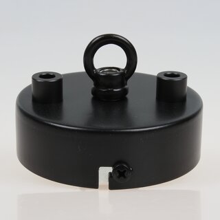 3-Loch Lampen Baldachin 80  25 mm Metall schwarz mit Ringnippel 22 mm &ndash; fr Kettenaufhngung