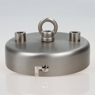 3-Loch Lampen Baldachin 100 × 25 mm Metall in Edelstahloptik mit Ringnippel 22 mm – für Kettenaufhängung