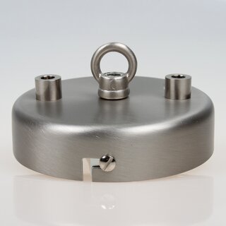 3-Loch Lampen Baldachin 100  25 mm Metall in Edelstahloptik mit Ringnippel 22 mm &ndash; fr Kettenaufhngung