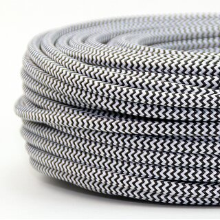 Textilkabel Stoffkabel schwarz-wei Zick Zack Muster 3-adrig 3x0,75 Schlauchleitung 3G 0,75 H03VV-F textilummantelt