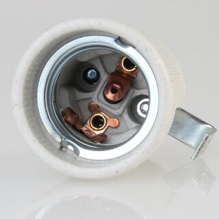 E27 Porzellan-Lampenfassung einteilig mit Erdungsanschluss und Befestigungsbgel &ndash; 250V/4A