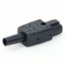 Heißgerätekupplung gerade schwarz 250V/10A 3-polig mit Zugentlastung und Knickschutz