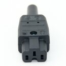 Heißgerätekupplung gerade schwarz 250V/10A 3-polig mit Zugentlastung und Knickschutz