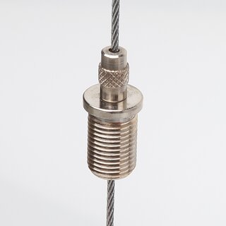 M10x1x15 mm Auengewinde Messing Seilstopper mit Bund und Sicherungskappe, vernickelt,  12 mm