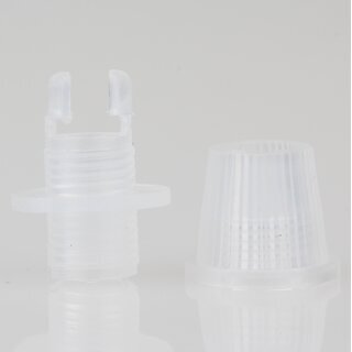 M10x1 Klemmnippel Zugentlastung Transparent mit Quetschverbindung und Auengewinde aus Kunststoff