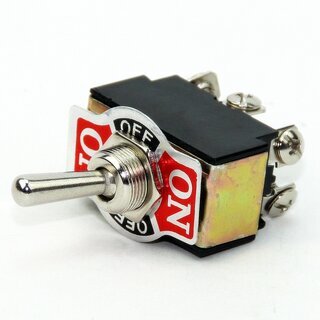Einbau-Kippschalter mit Metallhebel &ndash; 1-polig, Mittelstellung, 6A/250V, Schraubanschluss, schwarz