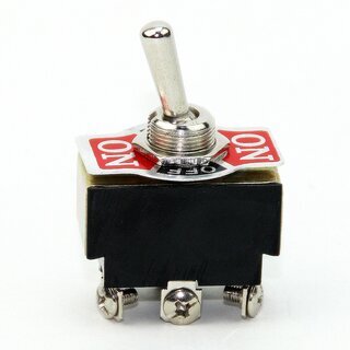 Einbau-Kippschalter mit Metallhebel &ndash; 1-polig, Mittelstellung, 6A/250V, Schraubanschluss, schwarz
