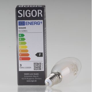 Sigor E14 LED Filament Kerzenlampe matt 2,5W (25W) 2700K warmwei 250lm dimmbar