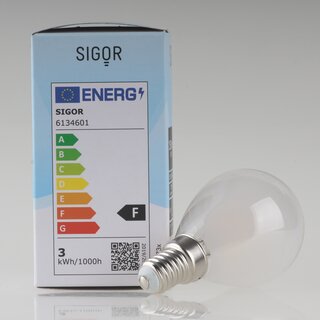 Sigor E14 LED Filament Tropfenlampe matt 2,5W (25W) 2700K warmwei 250lm dimmbar