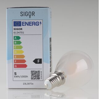 Sigor E14 LED Filament Tropfenlampe matt 4,5W (40W) 2700K warmwei 470lm dimmbar