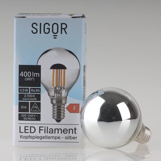 Sigor E14 LED Filament Kopfspiegellampe silber 4,5W (35W) 2700K warmwei 400lm dimmbar