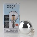 Sigor E14 LED Filament Kopfspiegellampe silber 4,5W (35W) 2700K warmweiß 400lm dimmbar